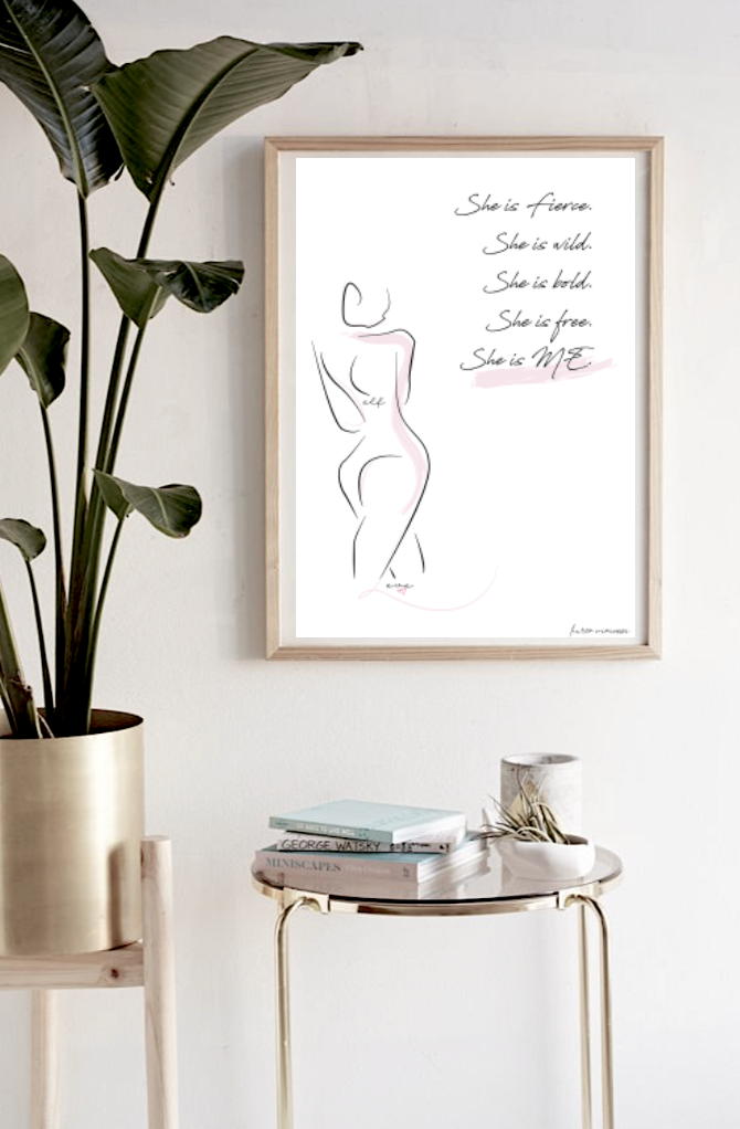She is me freedom graphic female line print in frame above table